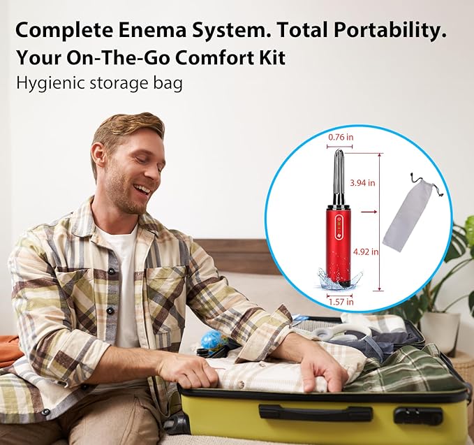 Upgrade Enema Anal Douche , Waterproof Touch Control, Enemas-Douches for Men & Women Colon Cleanse, Shower Enema Bulb-Bottles Kit, Electric Rotating Nozzle, Pressure Spray, Two Douching Modes,red