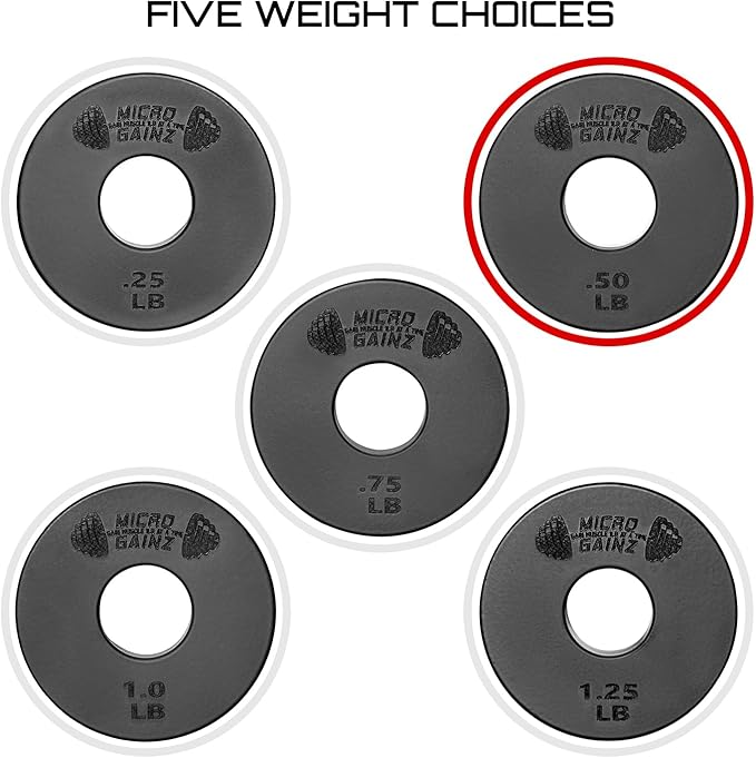 Micro Gainz Standard 1-Inch Center Hole Weight Plates, Set of 2 Black Fractional Plates Choose Set (.25LB-1.25LB), Designed for Standard 1-inch Barbells & Dumbbells, Made In USA