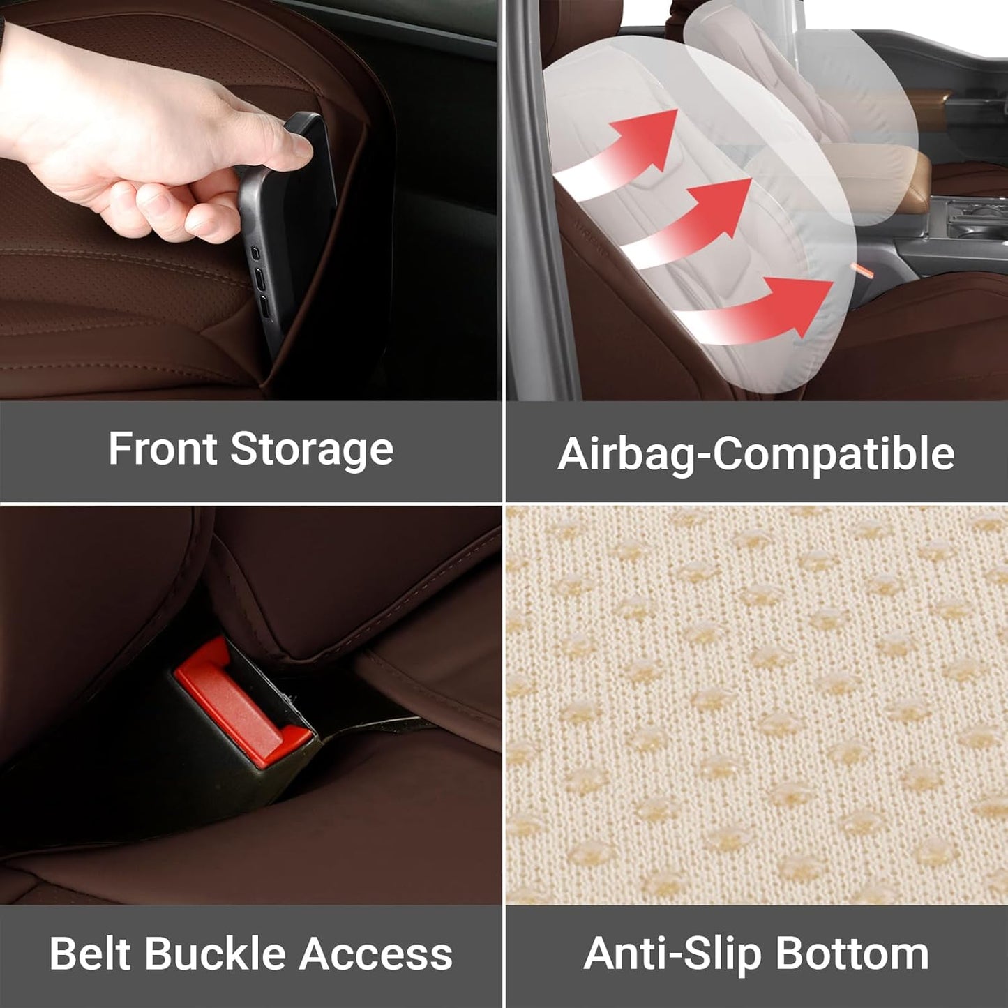 Coverland Custom Car Seat Covers Compatible with 2011-2018 RAM 1500 Quad Cab, Crew Cab - Premium Leather Non-Slip Waterproof Custom Interior Protector Full Set-Dark Brown [See Size Chart-Size X144]