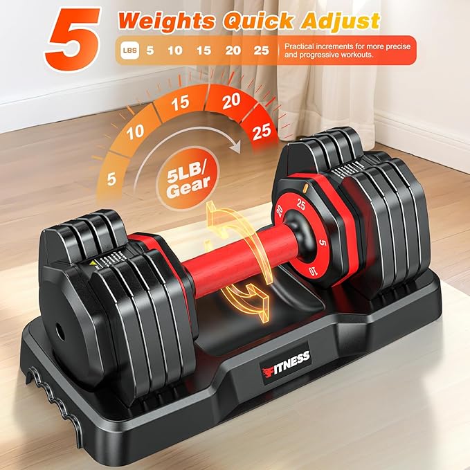 XDDIAS Adjustable Dumbbell Set of 2, 25/55/80LB Dumbbell Set-1Sec Adjustable Weights-5/10 in 1 Free Weights Dumbbells Set with Effortless Tray/No-Slip Handle-Compact Size for Women/Men at Home Gym