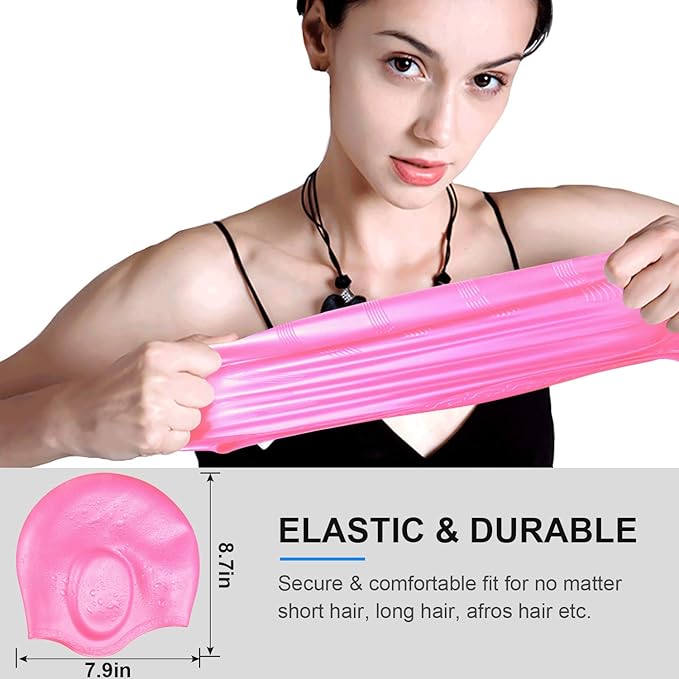 Swimming Cap, Silicone Swim Cap for Women Men, Durable Non-Slip Waterproof Swim Cap Protect Ears, Long Hair for Adults, Older Kids
