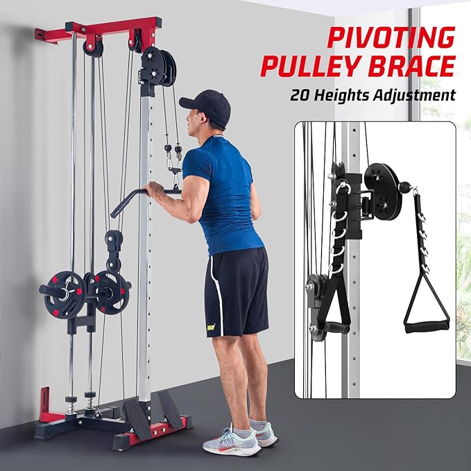 LAT Pulldown Machine, Multi-Functional Cable Machine with High and Low Pulley Station, Row Cable Machine Home Gym with Leg Support, Tricep Workout Equipment