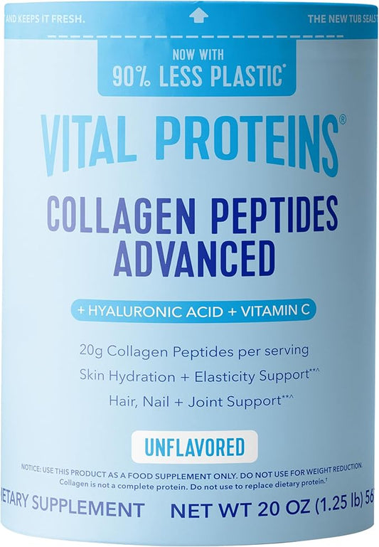 Vital Proteins Collagen Peptides Powder Advanced with Hyaluronic Acid & Vitamin C - 20oz Collagen Protein, Unflavored, 27 Servings