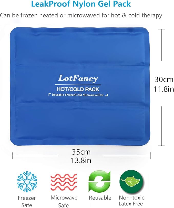 LotFancy Ice Pack for Injuries, Reusable Large Hot Cold Pack for Therapy, Heating or Cooling Gel Pad for Back Shoulder Knee Waist Sprains, Muscle or Joint Pain Relief, 14" x12"