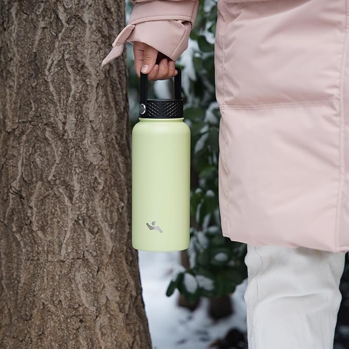 Insulated Water Bottle 24oz Stainless Steel Sport Bottles with 3 Lids,Bamboo Grove