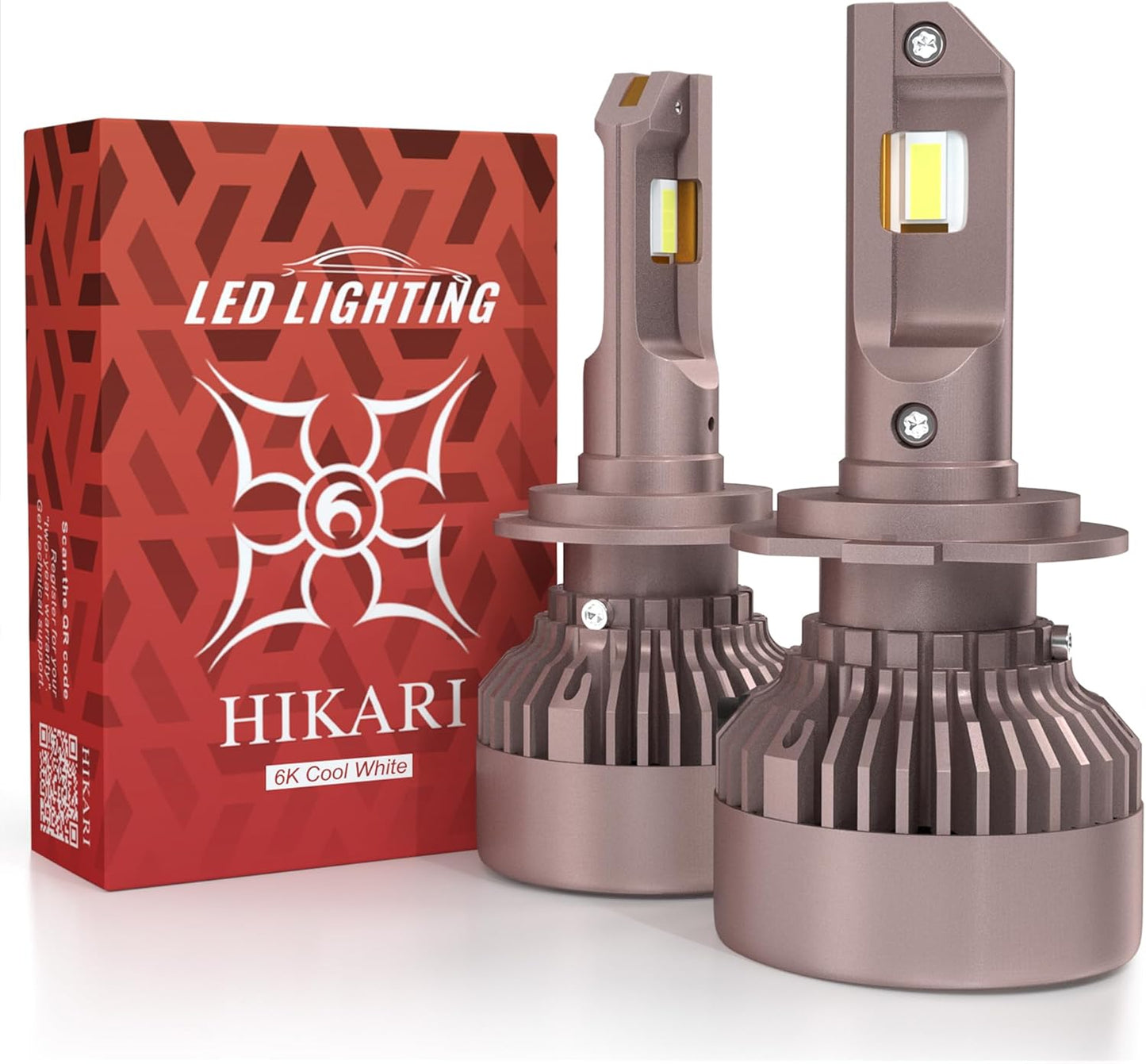 HIKARI WINGS H7 Fog Light, 50000LM Pure White 6000K LED Bulbs, Plug & Play IP68 Waterproof Pack of 2