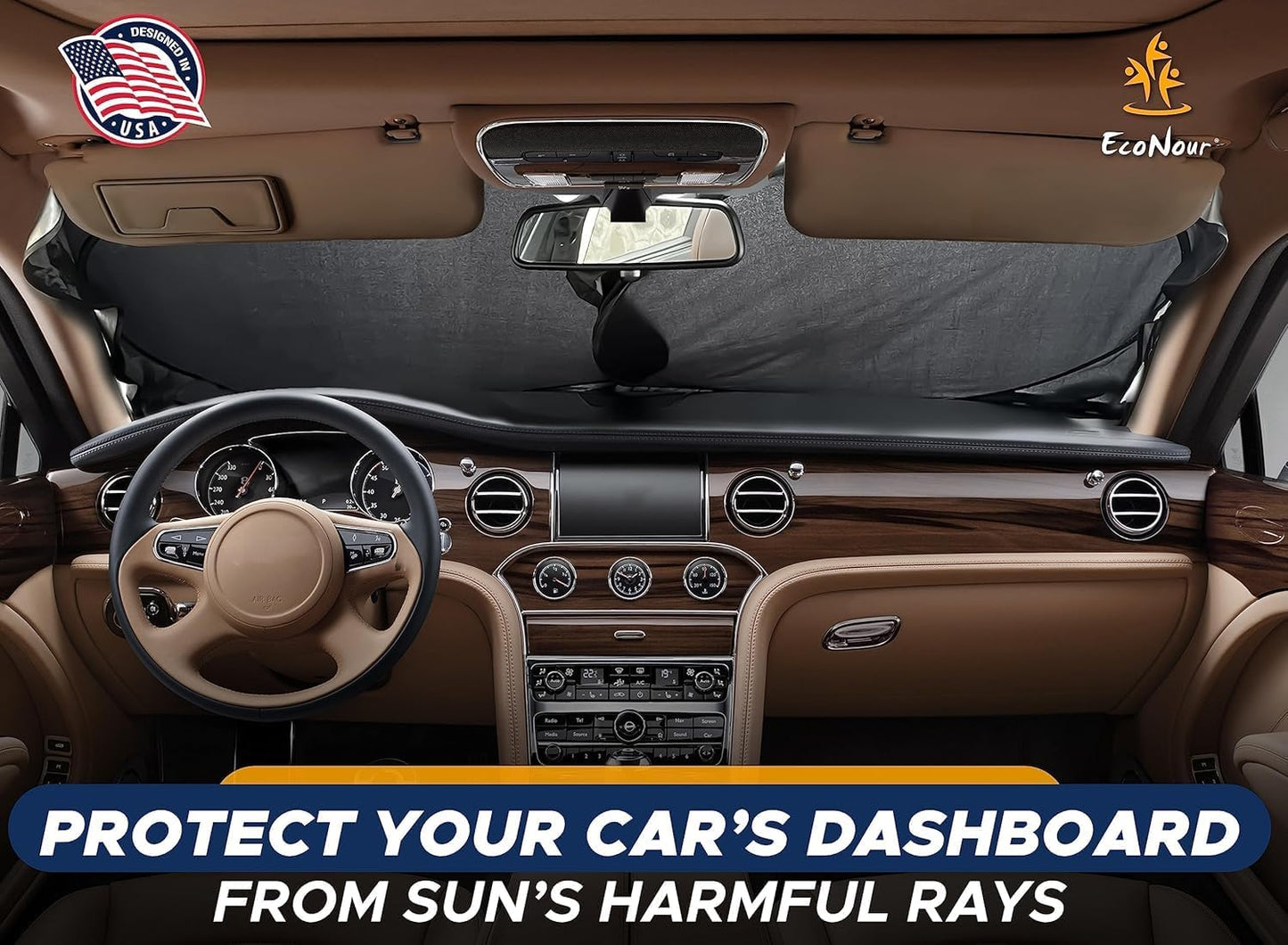 EcoNour Foldable Car Windshield Sunshade | Sun Shade for Car Windows Blocks UV Rays and Keeps The Heat Out | Foldable Essential Accessory for Enhanced Comfort XXX-Large (70 x 42 inches)