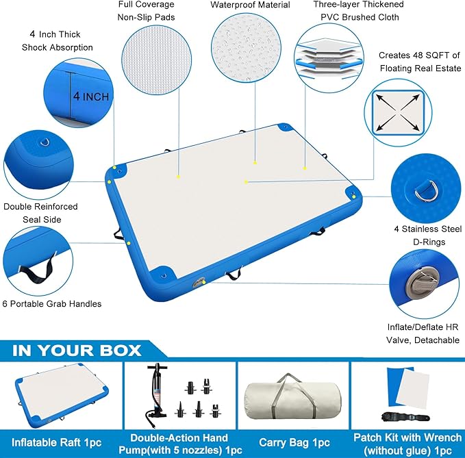 Inflatable Lake Float for Adults, Multi-Person Inflatable Swim Deck with None-Slip Surface, Swimming Water Platform, Floating Island - Dock - Raft for Pool & Beach, Lake, River Fun