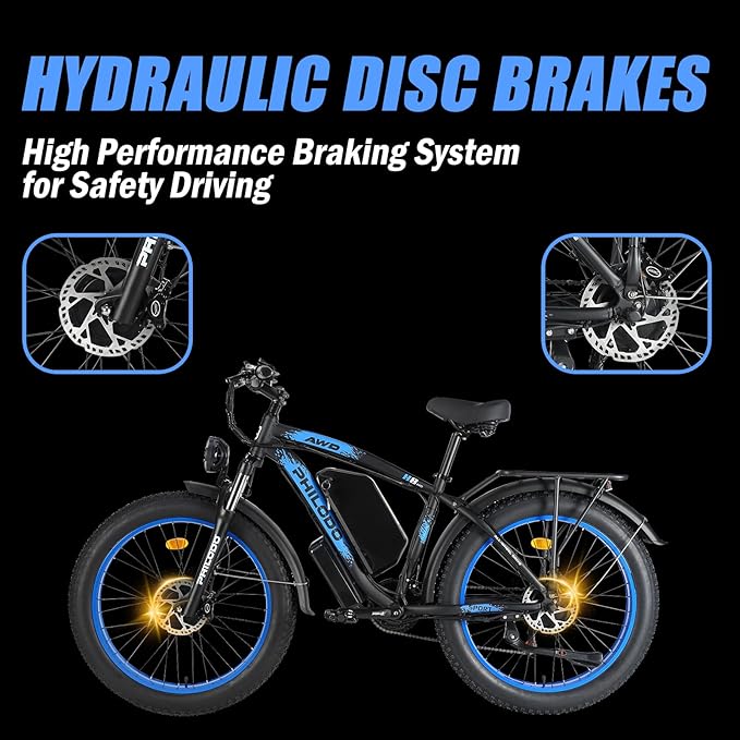 PHILODO 5000W Dual Motor Ebikes for Adults, 60V 26AH Battery Electric Bike, 26x4 Fat Tires for All Terrain Dirt Bike with 21-Speed Gear Electric Mountain Bike Electric Bicycle