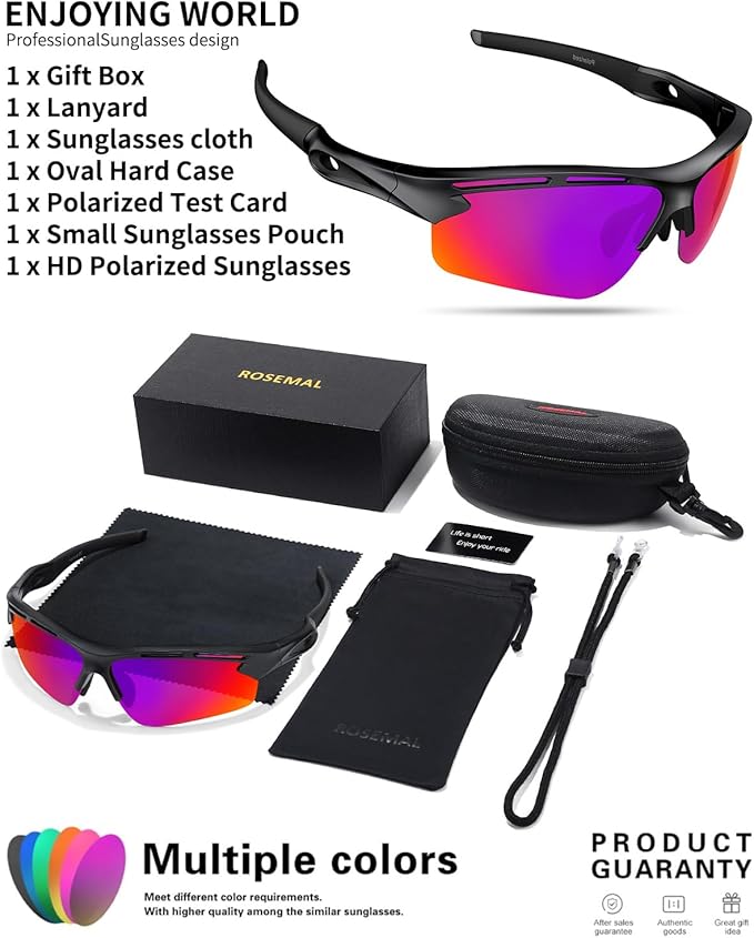 Polarized Sports Sunglasses for Men Women,UV400 Protection Sunglass for Running Cycling Fishing Hiking TR90