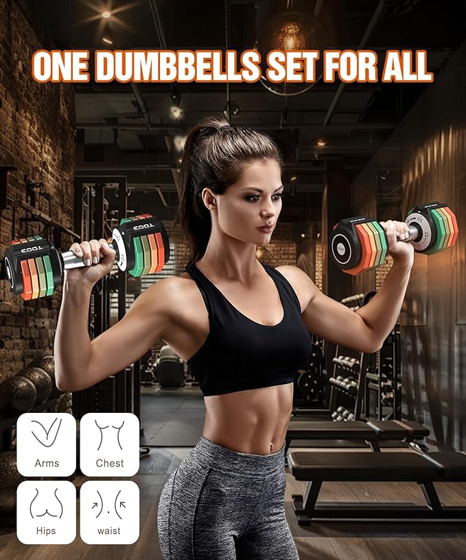 Adjustable Dumbbells Set/Single, 12.5LB/22.5LB/55LB 5 in 1 Free Adjustable Dumbbell Set with Anti-Slip Handle & Rainbow-colored Weight Plates for Home Gym, Weight Set for Women Men
