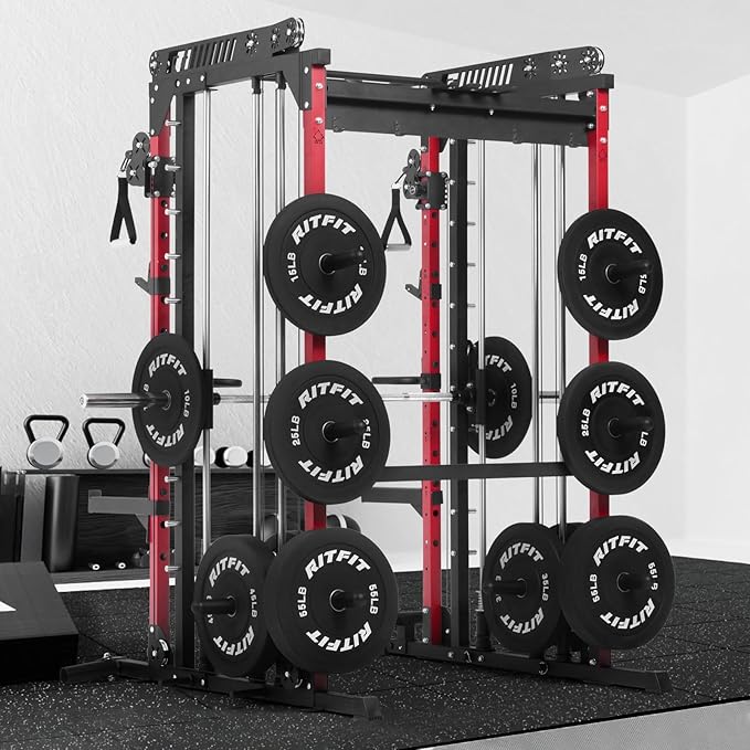 RitFit M1 & M1 Pro Smith Machine with Cable Crossover System, Multi-Function Squat Rack Power Cage for Home Gym, Power Rack and Packages