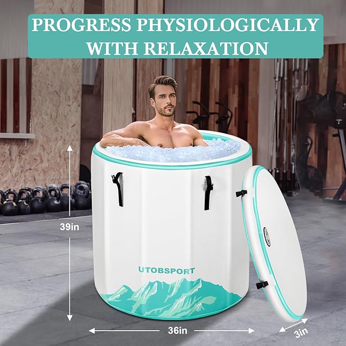 Inflatable Ice Bath Tub Cold Plunge Pod for Athletes Recovery BathTub with Lid, Water Chiller Compatible - Outdoor & Indoor, Circle L -126 Gallons/Outside Size 36"x36"x39" Mint Green