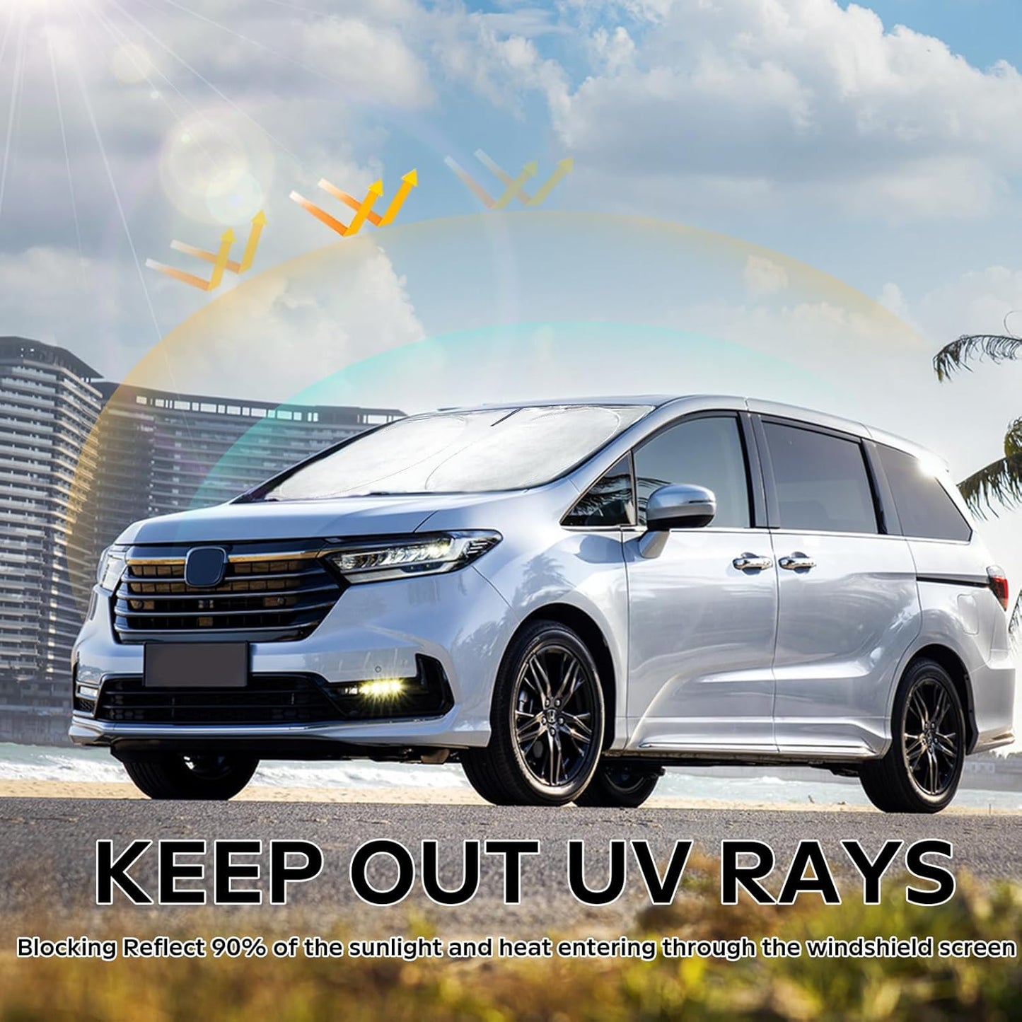 for Odyssey 2026 Windshield Sun Shade Foldable Sunshade fit for Honda Odyssey 2018-2024 2025 LX,EX,EX-L,Touring,Elite Minivan Windshield Cover, Front Window Shield 210T Sun Visor Car Accessories