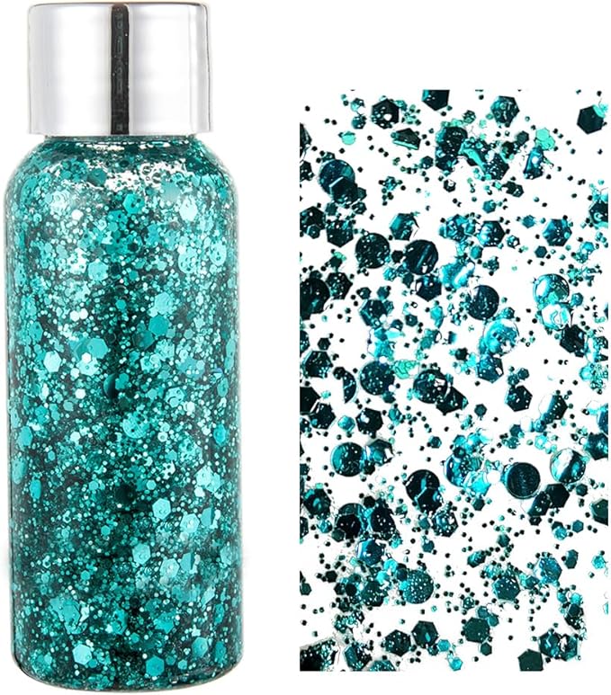 MEICOLY Green Face Body Glitter,Alien Glitter Makeup,Mermaid Sequins Glitter Face Paint,Face Hair Party Festival Chunky Glitter Makeup