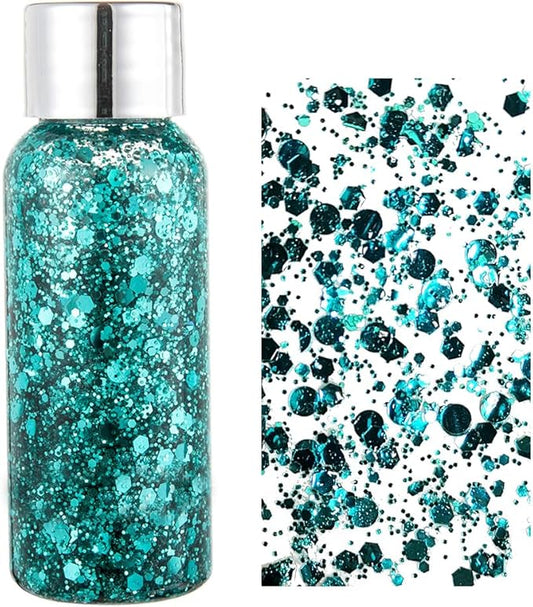 MEICOLY Green Face Body Glitter,Alien Glitter Makeup,Mermaid Sequins Glitter Face Paint,Face Hair Party Festival Chunky Glitter Makeup