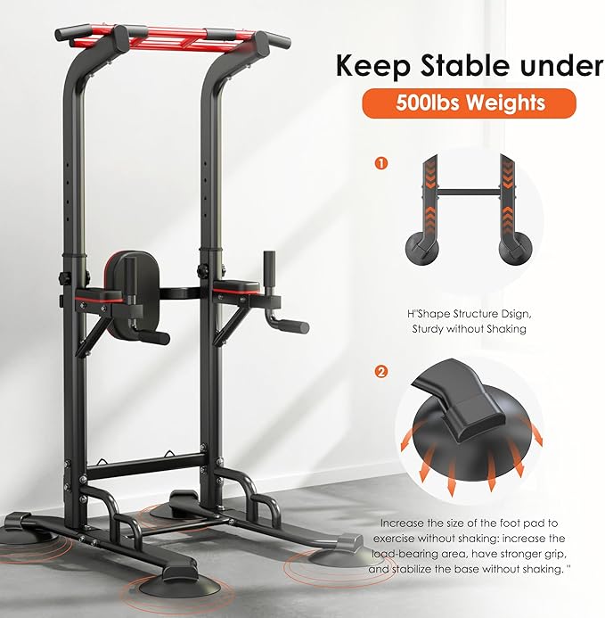 soges Power Tower Pull Up Bar Station, Dip Station for Home Gym, Height Adjustable Heavy Duty Strength Home Training Fitness Workout Equipment