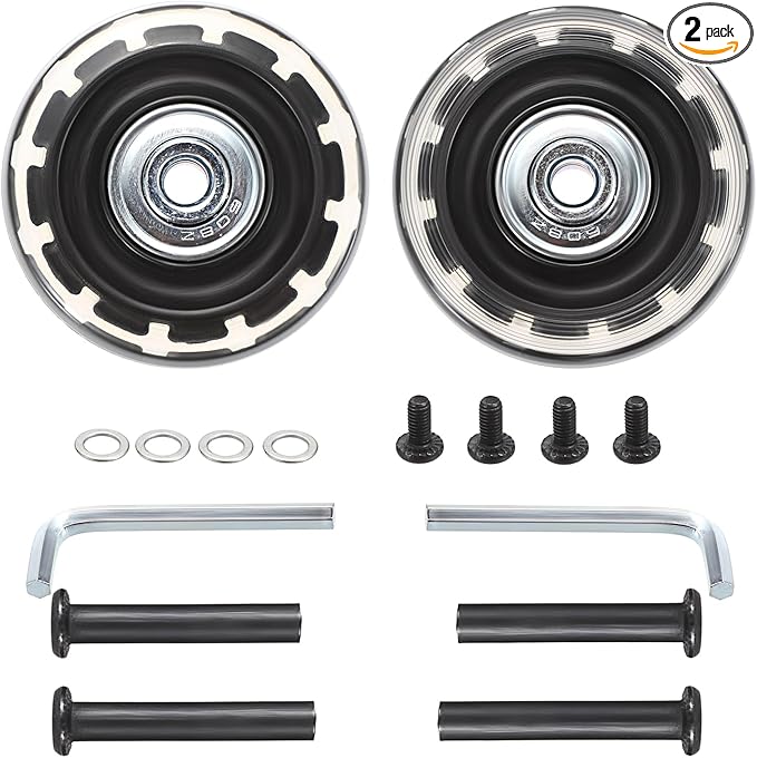 OwnMy 50mm x 17mm Clear Luggage Wheels Replacements Set of 2 - Mute Suitcase Swivel Wheels Kit With Screws, Axles, Bearings - Rotatable Rubber Silent Wheels
