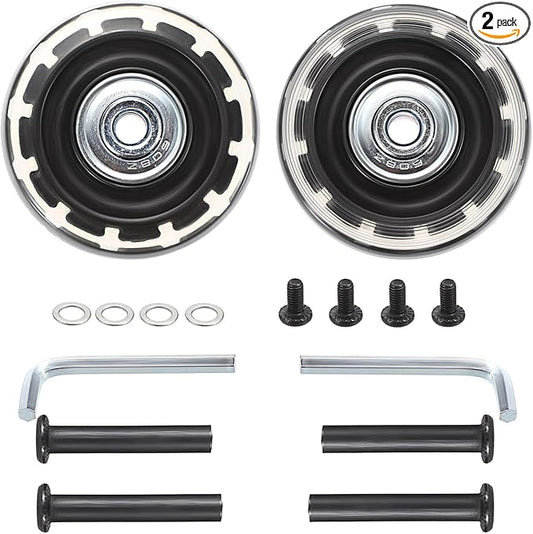 OwnMy 50mm x 17mm Clear Luggage Wheels Replacements Set of 2 - Mute Suitcase Swivel Wheels Kit With Screws, Axles, Bearings - Rotatable Rubber Silent Wheels