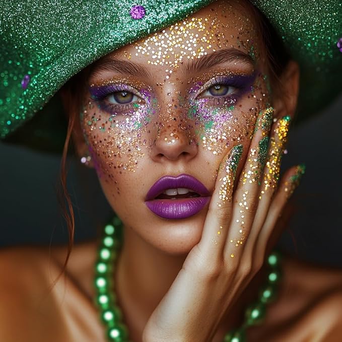 Mysense Purple Body Glitter Gel, Mardi Gras Face Glitter Makeup, Music Festival Rave Accessories, Chunky Mermaid Sequins for Eye Hair Decorations, Sparkling Paint for Women, 30g