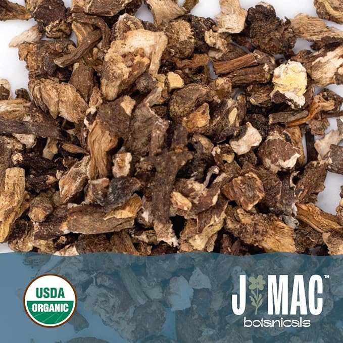 J Mac Botanicals Organic Dandelion Root (8 oz) unroasted, herb for tea and other infusions, Packaged in the USA, Certified USDA Organic