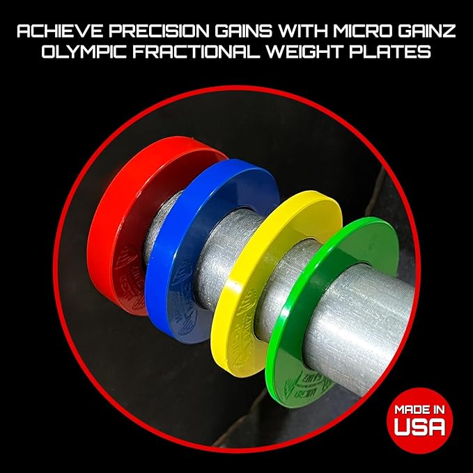 Micro Gainz Calibrated Fractional Weight Plates Set, 8 Piece Olympic Weight Plates Set with Bag, Designed for Olympic Barbells for Strength Training and Micro Loading, Made in USA