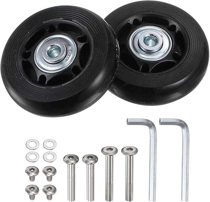 uxcell Replacement Luggage Wheels 60x18mm Suitcase Wheel Repair Kits Include 2 PU Bearing Wheels & Washers, Wrenches & Axle Screw for Trolley Bag, Inline Skate and Caster Board