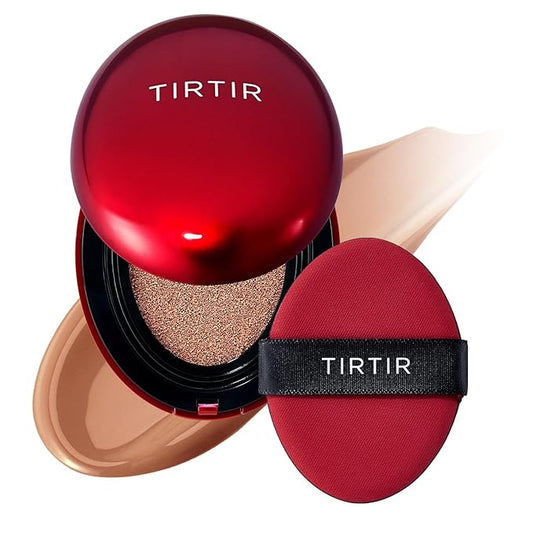 TIRTIR Mask Fit Red Cushion Foundation | Full coverage, Weightless, Skin fit, Satin Glow Finish, Korean Makeup, beauty, Tattoo cover up, Buildable (#34C Amber, 0.63 Fl Oz)