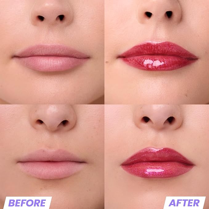 Wonderskin Lip Gloss Blading Top Gloss Red Glitter Lip Gloss, Hydrating and High Shine Finish Lip Makeup (Red Glitter)