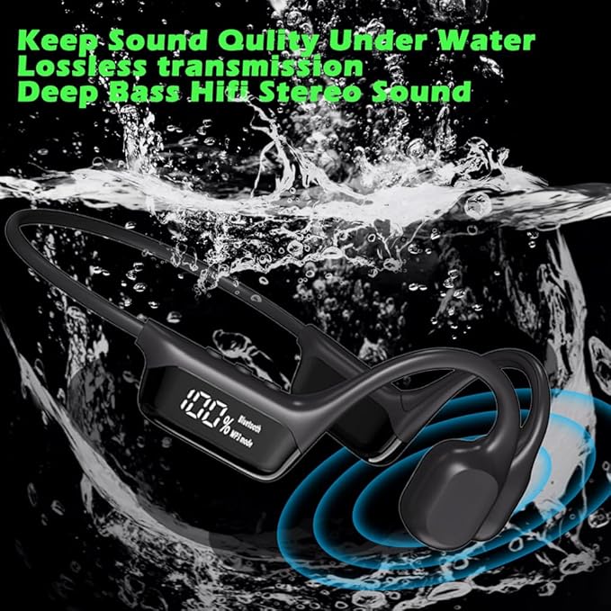 IHAO Swimming Headphones True Bone Conduction Open Ear Headset MP3 Player Built-in 32G Memory IP68 Underwater Waterproof Stereo Bluetooth Earphone for Driving Bicycling Running Skiing-S10 Black