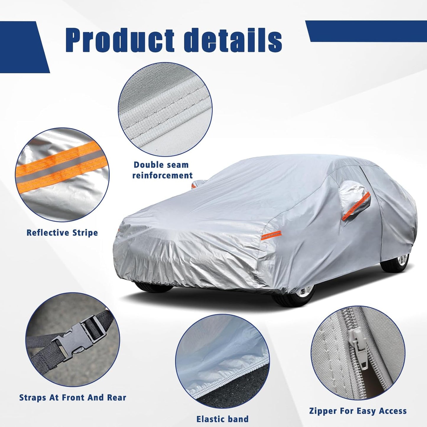 Kayme 6 Layers Car Cover Custom Fit for Nissan Sentra (2000-2025) Waterproof All Weather for Automobiles, Outdoor Full Cover Rain Sun UV Protection.Silver