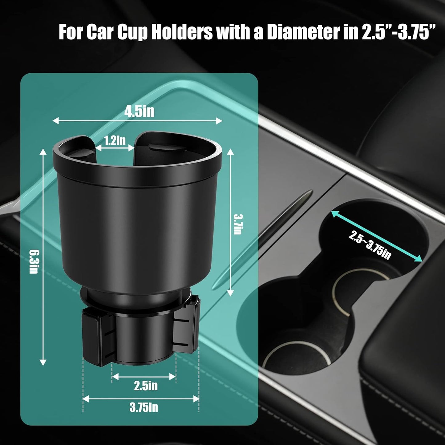 Upgraded Universal Car Cup Holder Expander for 3.4"-4" Bottles - Adjustable Base Fits Most Vehicles, SUVs & Trucks - Heavy Duty Adapter for Oversized Tumblers & Mugs