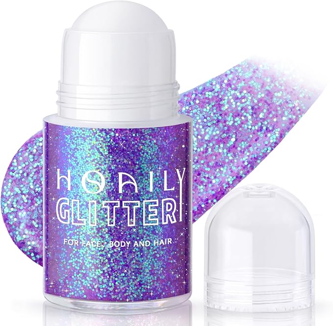 Roll-on Holographic Body Glitter Gel for Face Hair, Chameleon Color Changing Glitter Gel Under Light, Chunky Mermaid Sequins Festival Party Rave Accessories Shimmer Makeup (19# Purple)