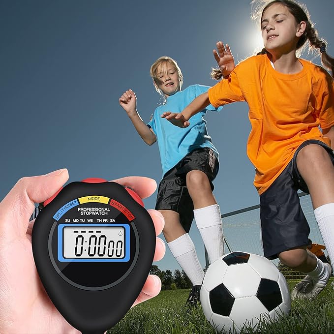 6 Pack Multi-Function Electronic Digital Sport Stopwatch Timer, Large Display with Date Time and Alarm Function,Suitable for Sports Coaches Fitness Coaches and Referees（Black）
