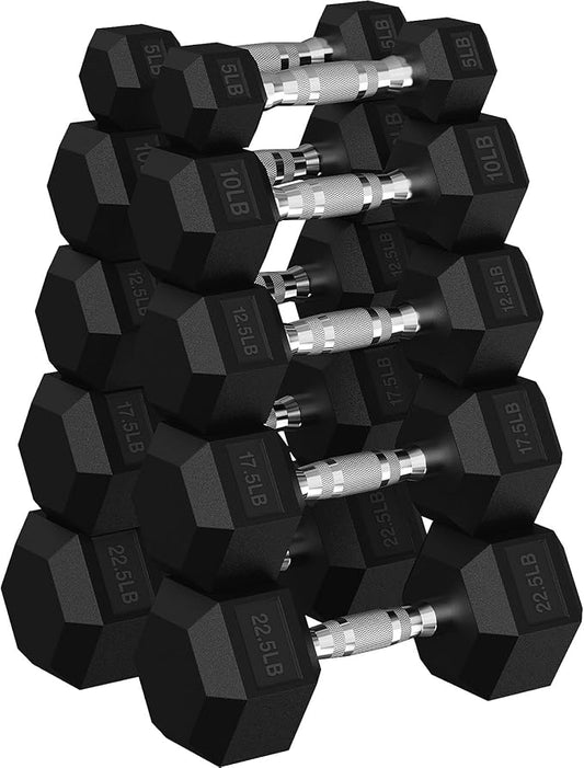 Hex Dumbbell Set, 30-480 lb Set Rubber Encased Exercise & Fitness Dumbbells, Weights Dumbbells Set, Hand Weight for Strength Training