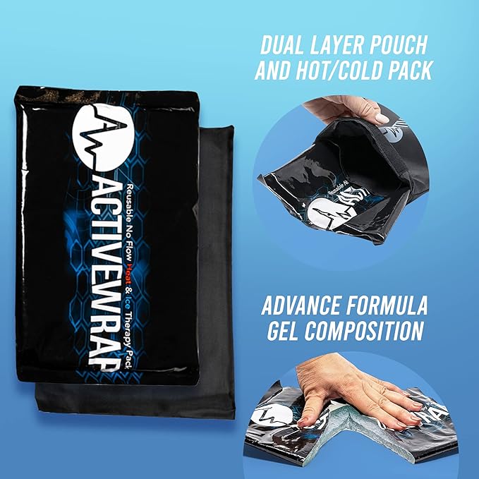 Ice Pack for Injuries Reusable, Hot Cold Packs for Pain Relief, First Aid & Injury Recovery. Individual Pack Cover Included for use in ActiveWrap Hip, Knee or Back Ice Wraps Lg, 10 x 10 inches
