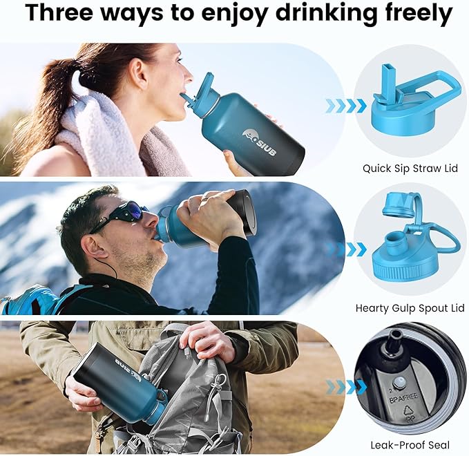 Insulated Water Bottle 87 oz, Triple Wall Vacuum Stainless Steel(Cold for 48 Hrs),Leak Proof & BPA-Free,Half Gallon Water Bottle with Reflective Paracord & Flip Straw for Sports & Travel, Indigolack