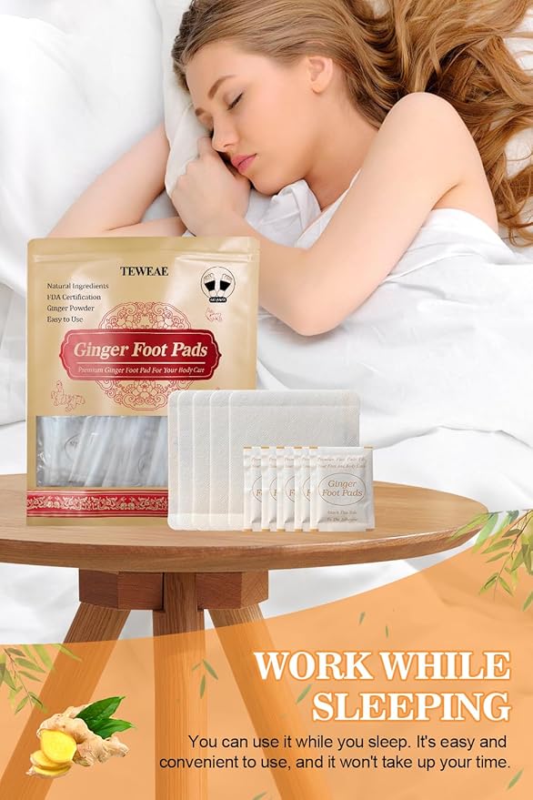 Foot Pads - 60Pads Pure Natural Ginger Powde Bamboo Vinegar Pads, Goodnight Foot Pads for Travel or Home Use