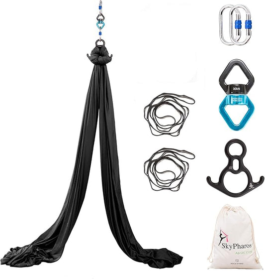 Aerial Silks Yoga Swing Set - 9/11 Yards Aerial Yoga Hammock Kit Anti-Gravity Flying for Fitness, Low/Non Stretch Nylon Tricot Fabric Hardware Included for Dance