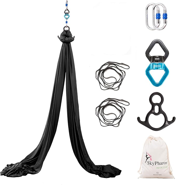 Aerial Silks Yoga Swing Set - 9/11 Yards Aerial Yoga Hammock Kit Anti-Gravity Flying for Fitness, Low/Non Stretch Nylon Tricot Fabric Hardware Included for Dance