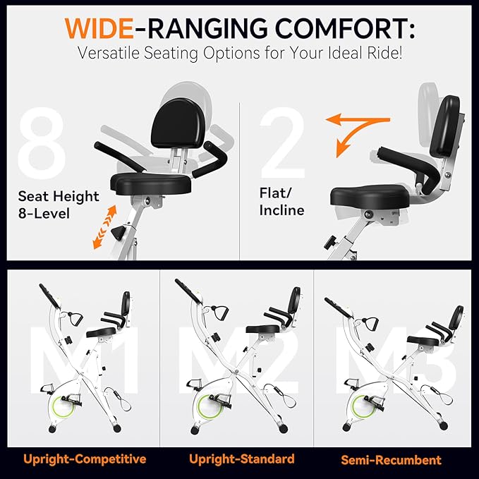 Foldable Exercise Bike Stationary Bikes for Home, 5 IN 1 Indoor Workout Bike, Cycling Bike with 16-Level Quiet Magnetic Resistance, 6.6 LBS Flywheel and 300LBS Capacity, 2025 Designed 817 X-bike