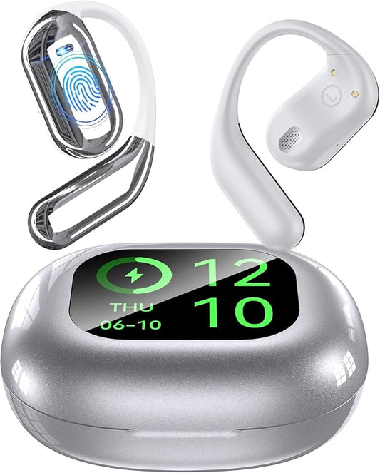 AI Language Translation Earbuds, Bluetooth 5.4 Headphones Translator for 144 Languages & Accents, OWS LCD Touch Screen Real-Time Earphones Fit iOS and Android Ideal for Travel Business Learning,Silver