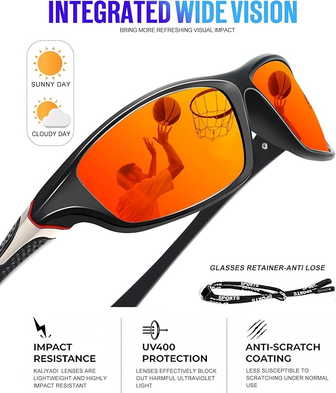 KALIYADI Polarized Sunglasses-Men Sports Sunglassses: Mens Sunglasses with UV Protection for Fishing Driving Cycling Running
