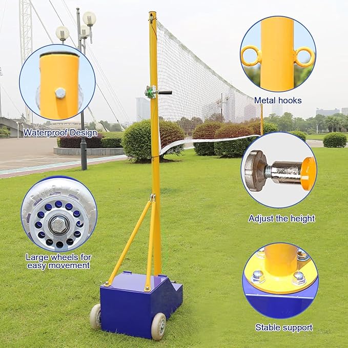 Volleyball Poles, Volleyball Net for Backyard Adjustable Height Poles, Outdoor Portable Volleybal Net Training Stands, Heavy Duty Badminton Nets Sets,for Adults Youth