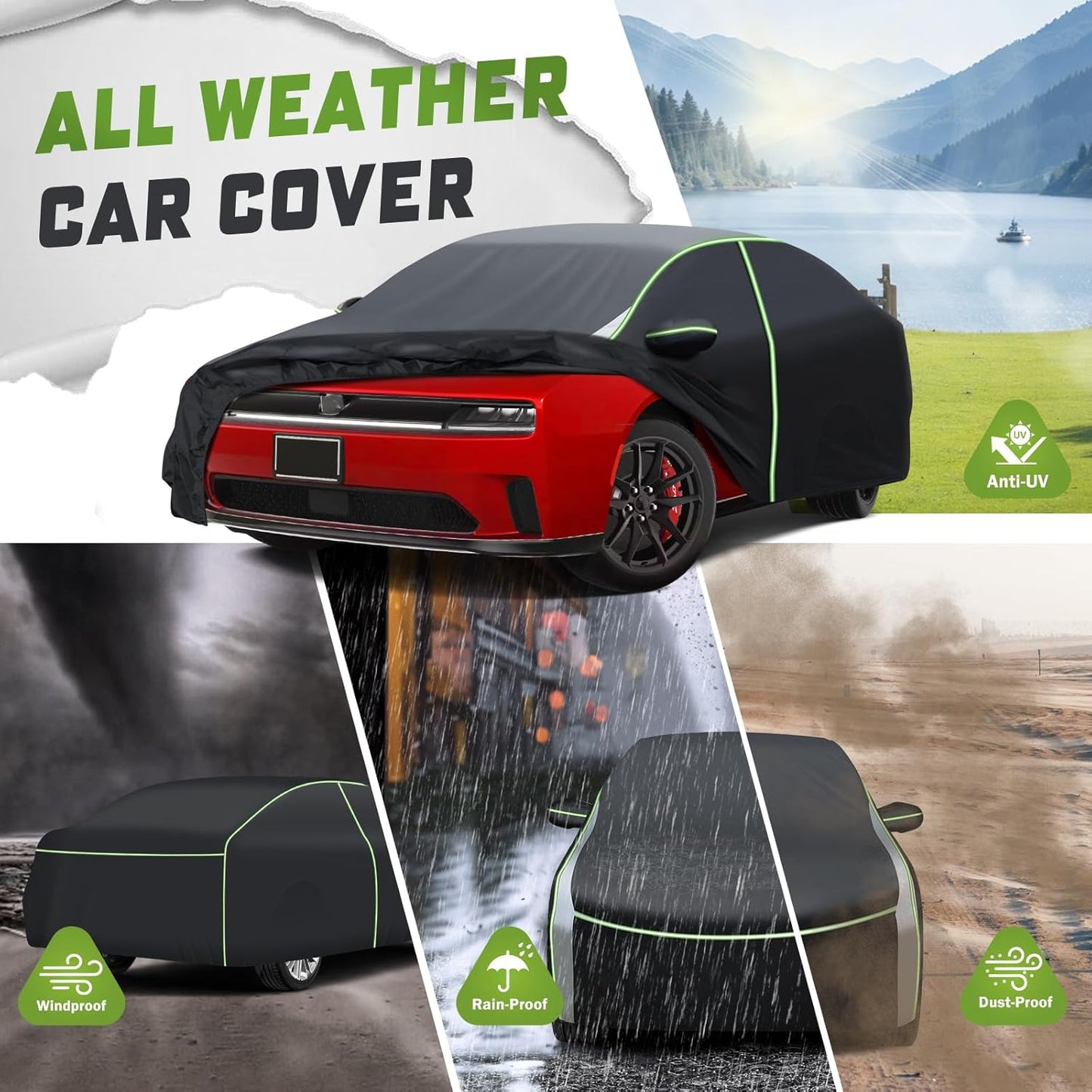 Mixsuper Liner Car Cover for Dodge Charger 2006-2026, 7 Layers Waterproof Car Cover Accessories for Charger with Zipper Door, Windproof Straps, Reflective Strips, Anti-UV, All Weather