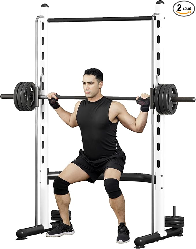 Soozier Squat Rack with Pull-Up Bar, Adjustable Power Rack with Barbell Bar, Multi-Functional Bench Press Rack for Home Gym Strength Training