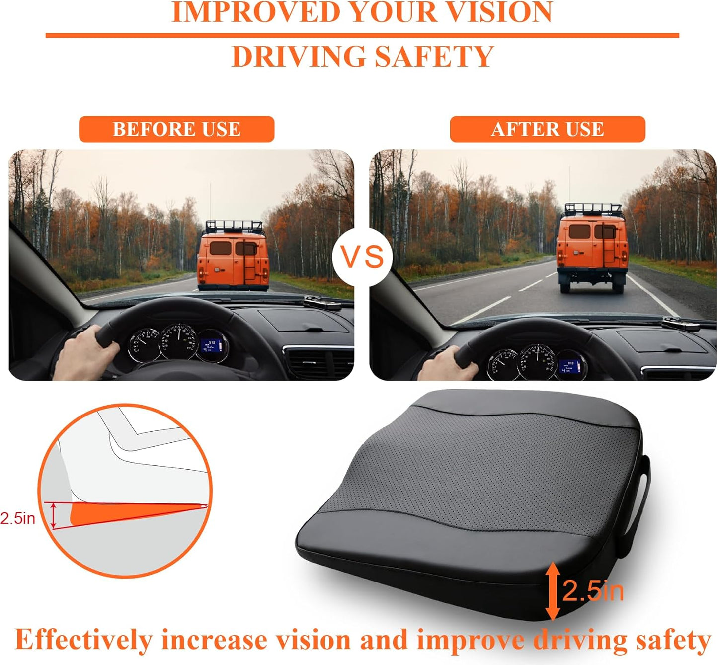 kingphenix Premium Car Seat Cushion, Memory Foam Driver Seat Cushion to Improve Driving View- Coccyx & Lower Back Pain Relief - Seat Cushion for Car, Truck, Office Chair (Classic Black)