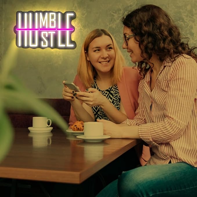 HUSTLE Neon Signs for Wall Decor USB Powered With Dimmable LED Neon Lights for Bedroom Man Cave Dorm Gym Room Office Room Humble Led Neon Light Sign for Party Decorations 5v (16.14 "X9.84")