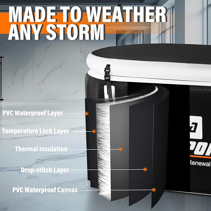 AKSPORT Ice Bath Tub for Athletes, 155 Inflatable Cold Plunge Tub Compatible with Water Chillers, Inflatable Icebath for Recovery & Cold Water Therapy，Portable Bathtub for Indoor & Outdoor-Black