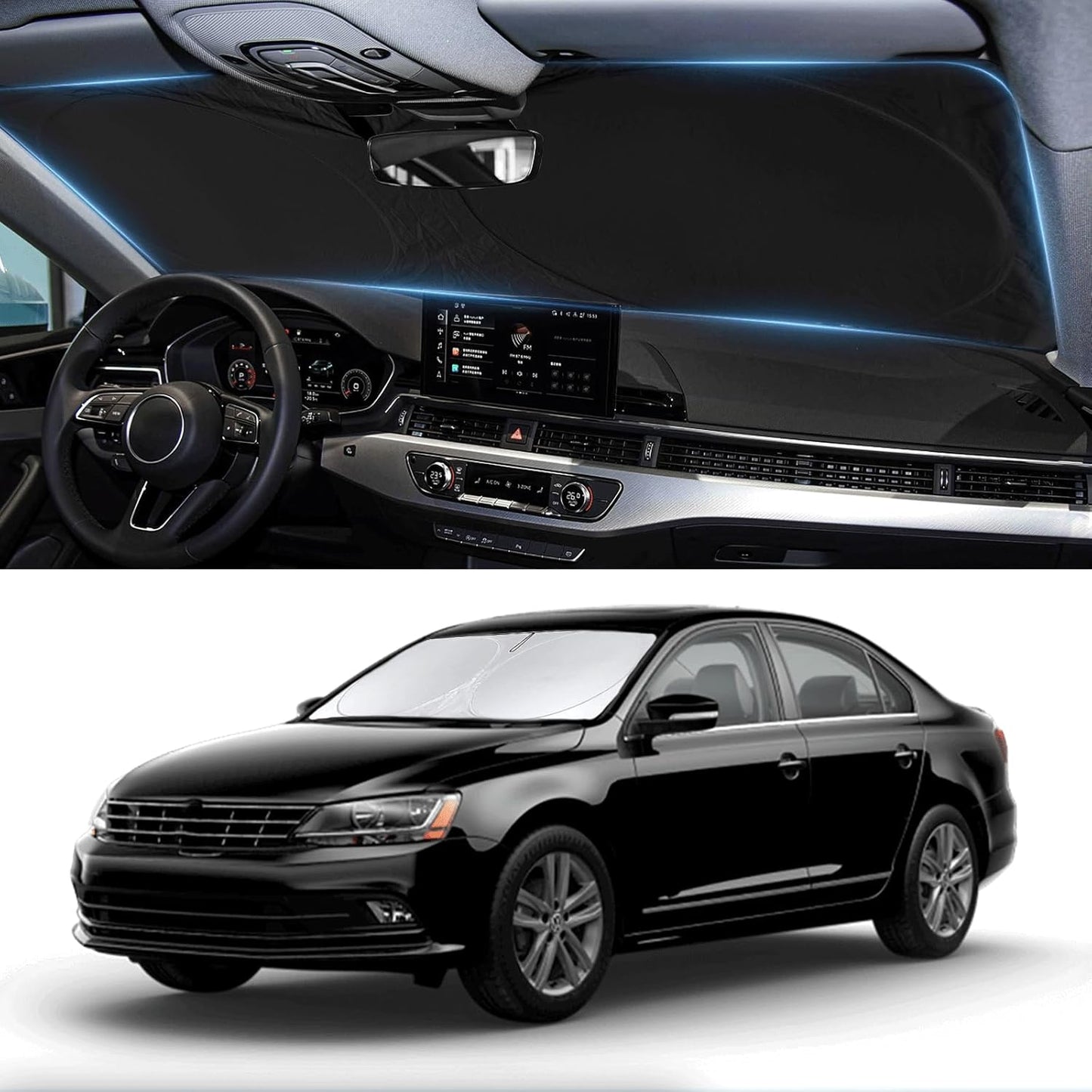 Custom Fit Passat Windshield Sunshade for 2012-2022 Volkswagen VW Passat Accessories Front Window Shield 210T Silver Coating Cover for Volkswagen Windshield Sun Visor Protector Blocks UV Keeps Cool